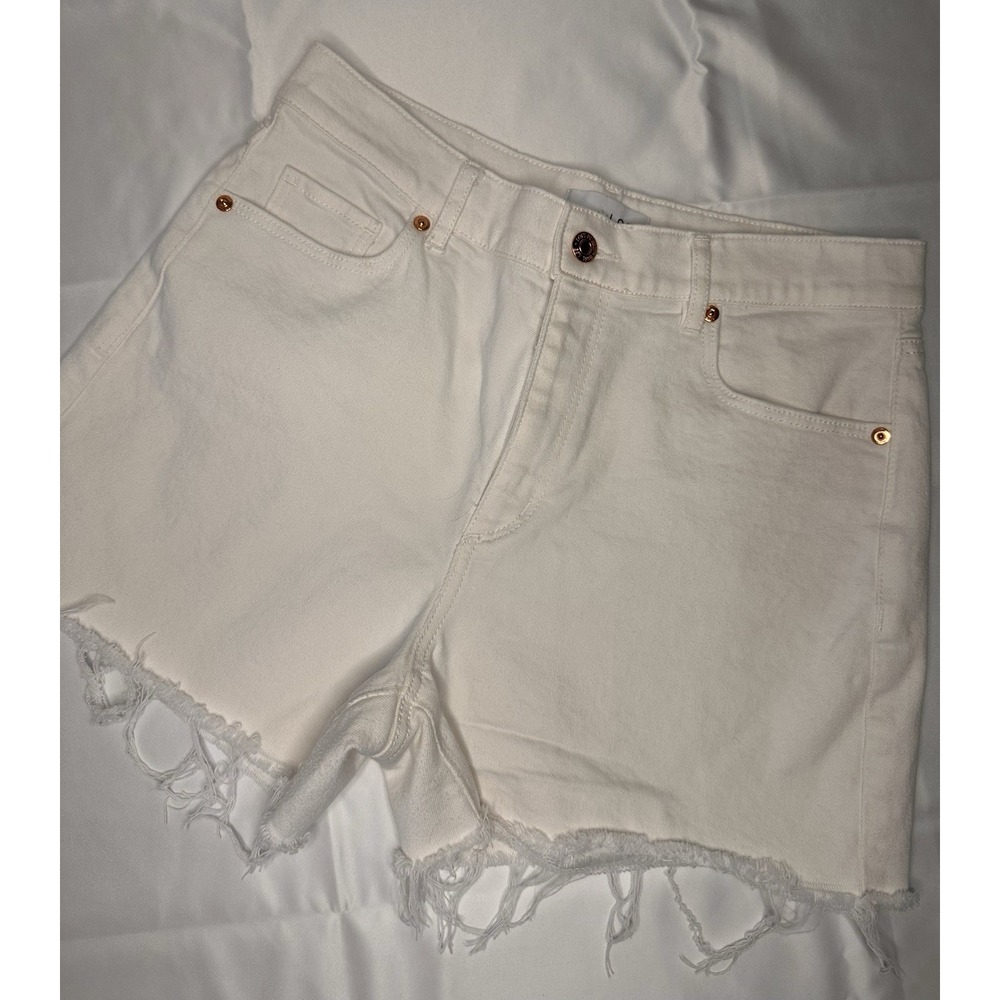 LOFT Women's White Solid Denim Cut Off Shorts Size 27/4 Cotton Pockets Button